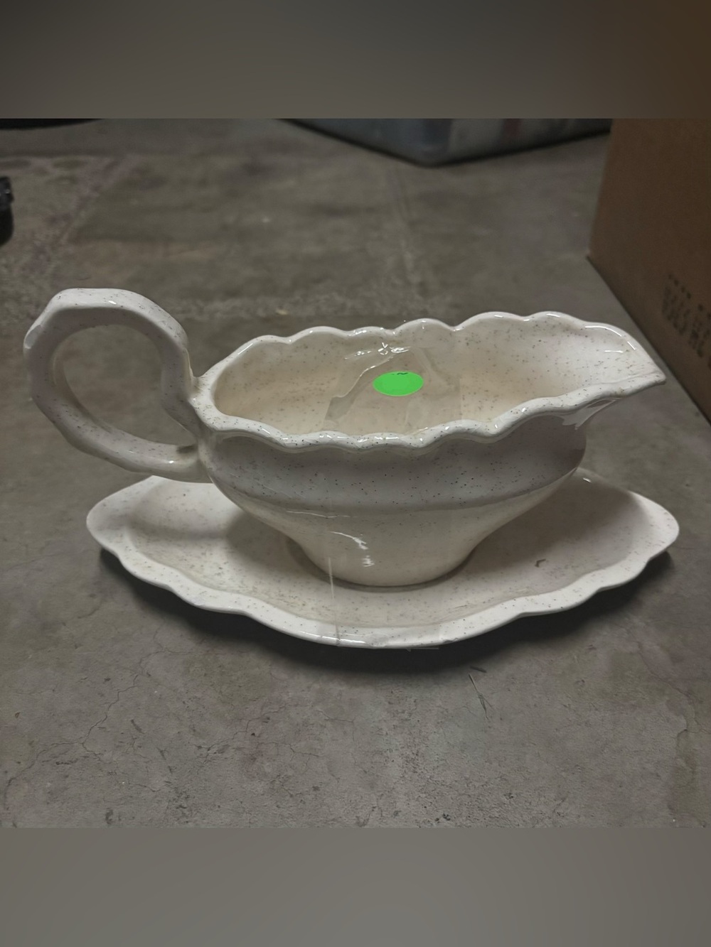 Vintage 1970s 1980s Handmade Ceramic Speckled Gravy Boat and Holder